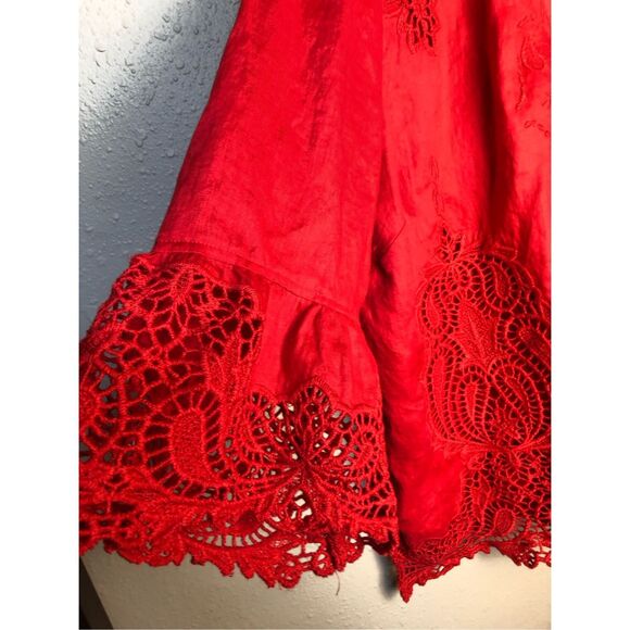 John Mark Scottsdale Classic Red LINEN/LACE Embroidered Blouse Tunic S Bell Slee - Picture 7 of 16